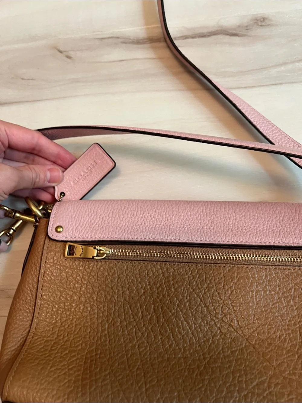 Coach Pink and Brown Leather Crossbody Shoulder Bag